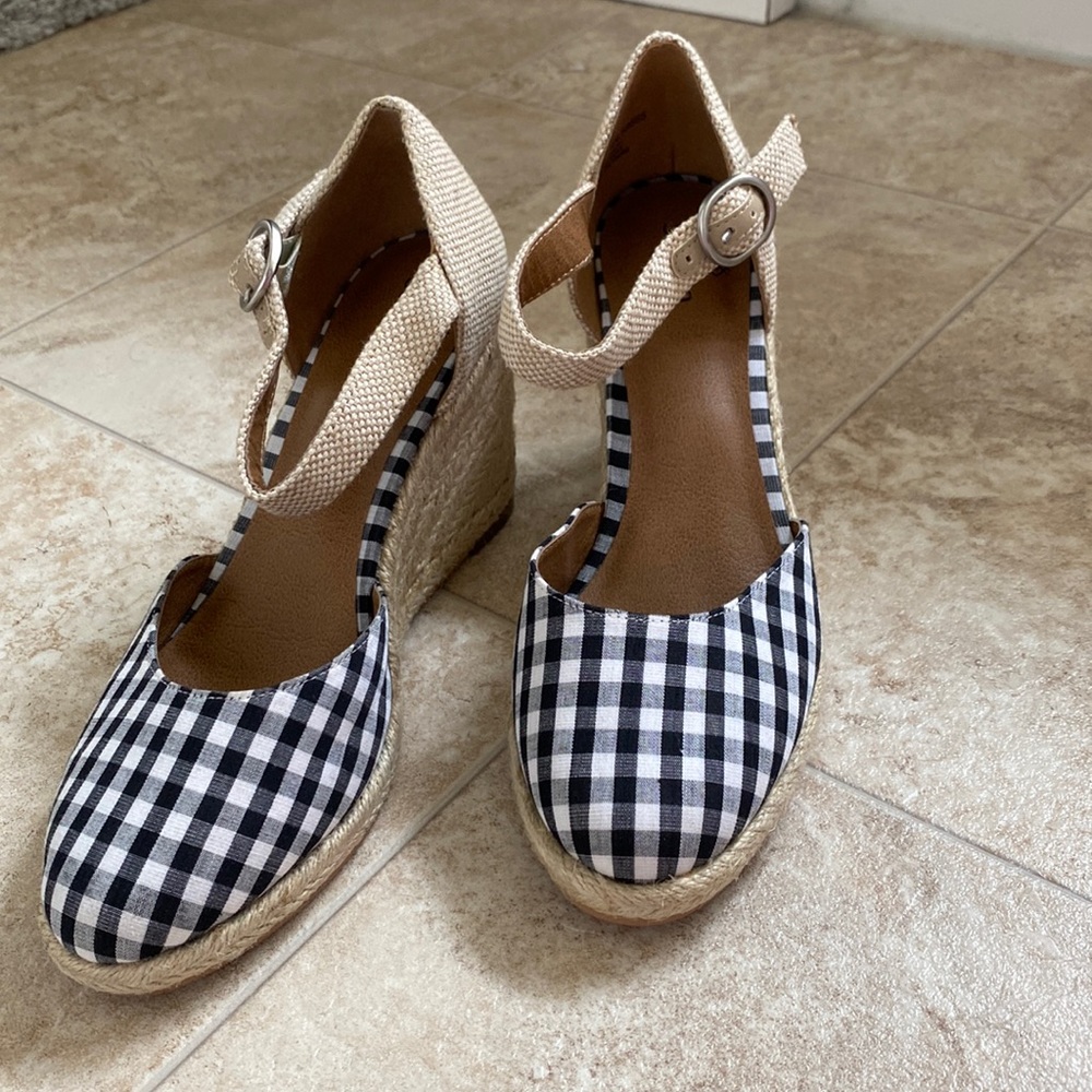 Gingham wedge platform heels